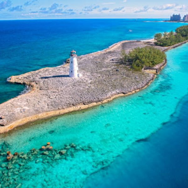 Nassau port lighthouse on the Paradise Island, Bahamas